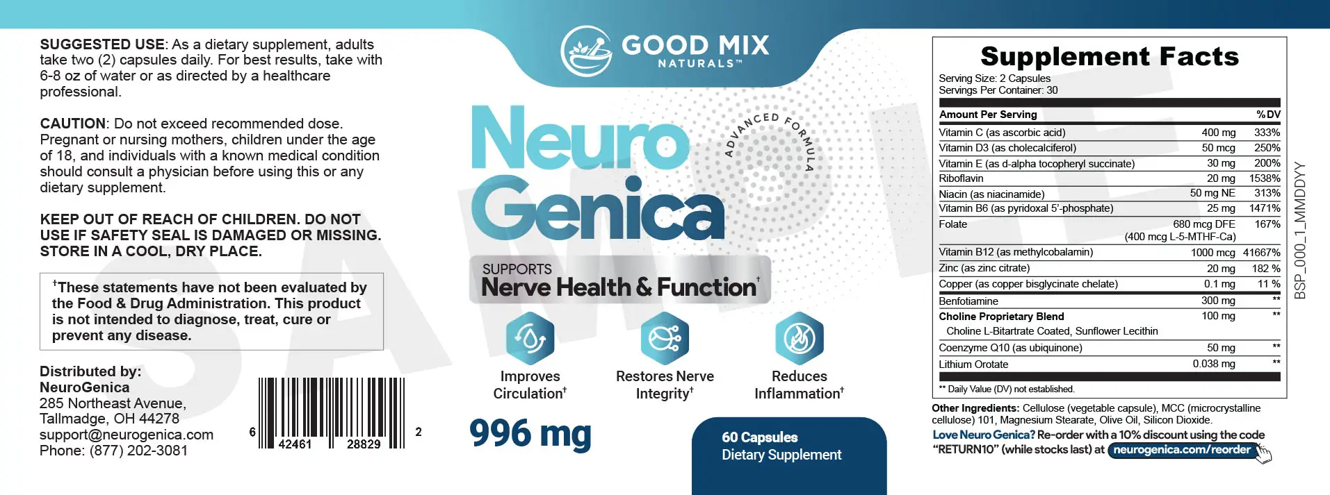 NeuroGenica Product Label